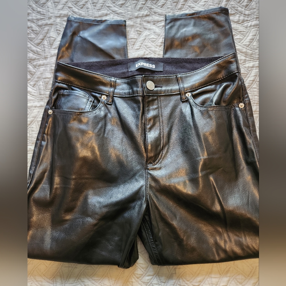 Express Black Faux Leather Pants, 8s